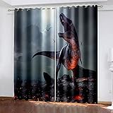 XDJQZX Gardinen Mit Ösen, Für Schlafzimmer Wohnzimmer Kinderzimmer Fensterdekoration, Vorhang Blickdicht 3D Cartoon Dinosaurier Muster 200X160 cm 2Er Set Thermo Verdunklungsvorhäng