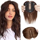 Haarteil Topper Remy Echthaar Dicker（Dichte:130%）Clip in Extensions Toupet Haarverlängerung Pony Toupee Frauen mit 4 Clips Mittelbraun#4 14'(35cm)-45g