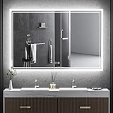 80X60CM Badezimmerspiegel, LED Badspiegel mit Beleuchtung, Spiegelschrank Bad mit Beleuchtung mit Touchschalter Beschlagfrei, IP65, ABS, Steckdose, 3-Farben LED (Weiß)