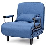 DREAMADE Klappsofa mit Schlaffunktion, Klappsessel inkl. Kopfkissen, Klappbares Schlafsessel Sofabett mit Höhenverstellbarer Rückenlehne, Gästebett Bettsessel 150KG Belastbar (Blau)