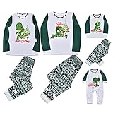 Uninevp Weihnachten Outfit Baby Familie Weihnachts Schlafanzug Grün Tier Dinosaurier Druck Familie Pyjamas Christmas Elch Hausanzug Weihnachtswortmuster Nachtwäsche Nachthemd für D