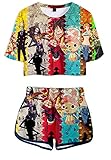 Hifoda Damen 3D T-Shirt und Shorts One Piece Pirate Warriors Abenteuer Sets mit Luffy Zorro Anime Drucken Streetwear(XS)