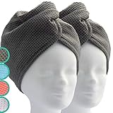 ELEXACARE Haarturban, Turban Handtuch mit Knopf (2 Stück anthrazit), Mikrofaser Handtuch für Kopf und Lange H