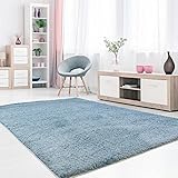 carpet city Shaggy Teppich Micro Polyester Hochflor Einfarbig Blau Wohnzimmer Schlafzimmer, Größe: 120 x 170