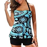 Yoofeiduoduo Zweiteilig Badebekleidung Drucken Zweiteiligen Badeanzug Tankinis mit Hotpants Damen Bauchweg Frau Bademode Badeanzüge Frauen Plus Size Floral Halfter Tankini Set mit Boy
