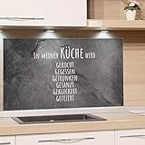 GRAZDesign Wandpaneele Küche Steinoptik, Fliesenspiegel Küche lustiger Spruch, Glasrückwand Küche Granitoptik, Küchenrückwand Glas Familienspruch / 80x50