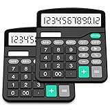 SPLAKS Taschenrechner 2 Pack 12-stellig Standard Funktion Tischrechner Bürorechner Rechenmaschine Solar- und AA Batterie betrieb Calculator mit großem Display (2er Schwarz)