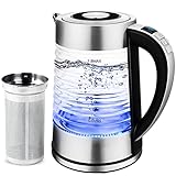 1.8L Glas Wasserkocher Elektrischer Wasserkessel Teekocher - 2000W Edelstah Glaswasserkocher Teesieb Einstellbare Temperatur mit Automatischer Abschaltung Warmhaltefunktion & Trockengehschutz BPA F