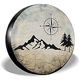 Hiram Cotton Reserveradabdeckung wasserdichte Spare Tire Cover,Universelle Reserveradabdeckung,Passend für Jeep,Geländewagen Und Viele Fahrzeuge (Nature Mountain Compass)