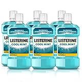 LISTERINE Cool Mint (6 x 600 ml), antibakterielle Mundspülung mit ätherischen Ölen und intensivem Minzgeschmack