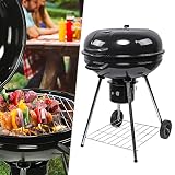 RibasuBB Holzkohlegrill mit Deckel, Mini Picknick Grill, 58cm Charcoal Stove Trolley Portable Charcoal Grill Home Outdoor Barbecue G