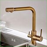 Kitchen Tap Alle Bronze High End Wasserhähne Antik Kupfer Dual Use Double Open Reinwasserfilter Wasserhahn Doppelkopf Küchenarmatur Waschbecken Gemüsetopf Warmes und kaltes Mischwasser 360 ° Gefäß