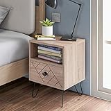 Nachttisch Aufbewahrungsschrank Kommode, einzigartige Feste Rückwandplatine und einzigartige Zig-Zag-Design Eiche Schlafzimmermöbel (1 Drawer)