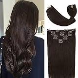 VARIO extensions clip in 70g 7pcs dunkelbraune Haarverlängerungen 38CM/15 Zoll Silky clip extensions echthaar günstig Haarverlängerungen Geschenk für Freundin（#2）