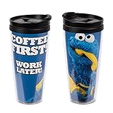 United Labels Sesamstraße Krümelmonster - Coffee First! Work Later! Coffe-to-Go Becher Thermobecher Isolierbecher Kaffeebecher 250 ml Schw