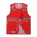 Hohe Sichtbarkeit Reflektierende Kleidung, Mütze atmungsaktiv, hochglanzreflektierende Weste, große Taschen auf beiden Seiten für Portabilität, Unisex-Arbeitskleidung ( Color : Red , Größe : 2xl. )