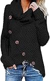 Battercake Rollkragenpullover Damen Knöpfe Warm Strickjacke Italienische Mode Pullover Hoher Kragen Strick Bequeme Casual Rollkragen Strickpullover (Color : Schwarz, Einheitsgröße : M)