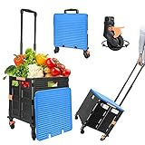 Einkaufstrolley Klappbar, Einkaufswagen Kunststoff Faltbar, Transport Trolley, bis 50 kg, Einkaufskorb mit Deckel, Ausziehbarer Alu Ausziehgriff , Mit Universal-Mute- 8 rädern, B