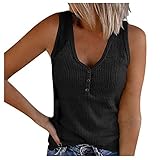 Unterhemd Damen V-Ausschnitt Unterhemd ärmelloses Button-down Casual T-Shirt (XL,schwarz)