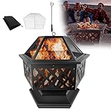 YRHome Ø70cm Feuerschale BBQ Grill Feuerkorb mit Funkenhaube Feuerstelle Gartenfeuer 3in 1 Funkenschutz Feuerkorb Multifunctional Grillstelle Funkenschutz mit Schutzhü