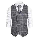 Weste Herren Urban Vintage Kariert Druck Slim Fit V-Ausschnitt Ärmellos Herren Geschäftsweste Herbst Winter Strickjacke Mit Taschen Hochzeit Männer Anzug W