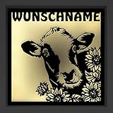 Kuh Deko Tisch-Leuchte Wand-Lampe lustige Holz Geschenke mit Namen personalisiert für Frauen Männer Landwirt Bauer Kinder Baby I Batteriebetrieb