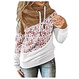 XUNN Damen Sweatshirt Warmer Rollkragenpullover Kapuzenpullover Weihnachtsdruck Farbblock Pullover Sweatshirt Lässiger Hoodie Hemd Hoodie Langarm Sweatshirt Kontrastfarben Warmer Pullover Top