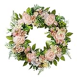 Dekorativer Kranz - handgefertigter Kranz für den Außenbereich -Türkranz Künstliche Pfingstrose dekorativer Landschaftskranz,Blumenkranz Künstliche dekorative für Frühling Sommer 45