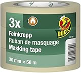 DUCK Feinkrepp 107-05 – Imprägniertes Kreppband zum Streichen & Lackieren – Malerkreppband für den Innenbereich – 3er Set 30mm x 50