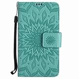 Yiizy Handyhülle für Nokia Lumia 630 Hülle, Sonnenschein Blütenblätter Entwurf PU Ledertasche Beutel Tasche Leder Haut Schale Skin Schutzhülle Cover Stehen Kartenhalter Stil Schutz (Grün)