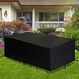 GEMITTO Gartenmöbel Abdeckung 420D Schutzhülle Gartenmöbel Abdeckplane Gartenmöbel mit Zugkordel Gartentischabdeckung Wasserdichtes Winddicht für Gartentisch Sitzgruppe, Rechteckig 320x160x74