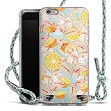 DeinDesign Carry Case kompatibel mit Apple iPhone 6s Plus Hülle mit Band Handykette zum Umhängen hellgrün Blumen orange M