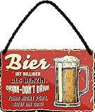 Blechschilder Lustige Bier Trink Sprüche Deko Schild Hängeschild Bar Theke Pub Witziges Geschenk zum Geburtstag oder Weihnachten für Deine Trink & Sauf Freunde 18x12 cm (A – BILLIGER ALS Benzin)