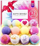 Badekugeln, 12 Badebomben Geschenkset, Handgemacht Badezusatz Reich an ätherischen Ölen, Sheabutter, Meersalz, Bath Bomb die Haut zu befeuchten, Badekugeln Geschenkset für Frauen, Kinder, F