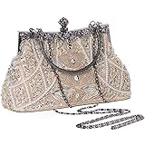 BABEYOND 1920er Flapper Clutch Gatsby Perle Handtasche Roaring 20s Abend Clutch Perlen Tasche 1920er Gatsby Kostüm Zubehör, Beige (beige), Einheitsgröß