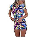 Hengzi Damen Y2k Strick Kurz Romper Button Down Bodycon Jumpsuit Kurzarm Einteiler Bodysuit Pyjama Sexy Bodysuit, O, S