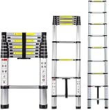 OUNUO Teleskopleiter 2,6 Meter aus Aluminium, Mehrzweckleiter Alu-Klappleiter Ausziehleiter Leichte Rutschfester max. 150kg Belastbarkeit (2.6m)