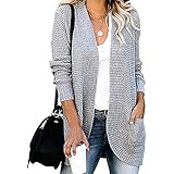 Herbst Und Winter Damen Casual Fashion V-Ausschnitt Einfarbig Lose Langarm Taschen Strickjacke Strickjacke D