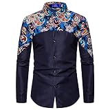 Hemd Herren Slim Fit Spleißen Persönlichkeit Drucken Hemd Herren Nachtclub Disco Party Mode Hemd Herren Frühling Herbst Lässig All-Match Langarm Shirt H