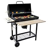 BBQ-Toro Holzkohle Grillwagen | Ø 42 x (L) 80 cm | Premium Holzkohlegrillwagen fahrbar, Smoker, Holzkohlegrill, Barbecue Grill mit Deckel, Warmhalterrost, Holz Ablag