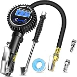 Wuudi Reifenfüller Digital Bar 200 Psi (Messbereich 0-13.78 Bar) Reifendruckprüfer 4 Einheiten Luftdruckprüfer Reifendruckmesser Reifenfüll Messgerät für Kompressor, Auto, Motorrad, Fahrrad, LKW