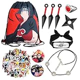 bilkoivn Anime Naruto Geschenkset: Kordelzug / Stirnband / Ring / Kunai / Halskette / Knopfnadeln / Aufkleber / Plastikspielzeug w