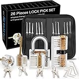 Preciva Schloss-Set, 26-teilig, Lock Picking Set, Trainingswerkzeug mit 4 transparenten Schlössern für Anfänger und Pro (transparent)