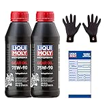 Brünte Feingrip Montagehandschuhe + 2x Original Liqui Moly 500ml Motorbike Gear Oil 75W-90 1516