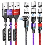 Schnelllades Magnetisches Ladekabel, VAFOTON 3 in1 USB C Magnet Kabel[3Stück, 0.5M+1M+2M], 360°&180° Magnetkabel,3A Schnelllade & Datenübertragungs Ladekabel Magnetisch für Micro USB,Typ C,Andere USB