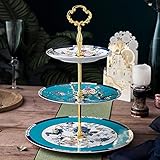 QNMD Keramik-Kuchenständer, Etagere für Hochzeit, Dessert, Cupcake-Ständer für Teeparty, Essensservierer, Hochzeitstorte, Geburtstag, Obstteller, Obstturm (Größe: 3 Etagen)