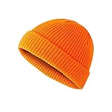 Tekenizyc Herren Wollmützen Benny Hüte Frühling und Herbst und Winter Damen Brimless Urinal Cap Bunt und Warm - Orange - M