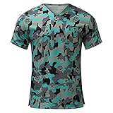 Arbeitskleidung Pflege Herren Krankenpfleger Tarnmuster V-Ausschnitt Schlupfhemd Kasack Kurzarm Schlupfkasack Berufskleidung T-Shirts mit T