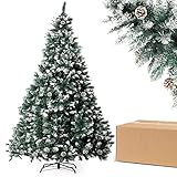 Weihnachtsbaum Künstlich 220cm, Weihnachtsbaum Kiefer, Natur-Weiss Beschneit, Dtannenbaum ichte Zweige, Einfacher Aufbau, Weihnachtsbaum E