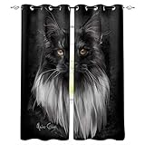 FTCAKET Vorhänge Günstig Schwarz Querbehang Gardine Tier Katze Mit Ösen 2Er Set Vorhänge Für Wohnkultur Kinderzimmer Modern 117x137 cm ( Breite x Höhe)